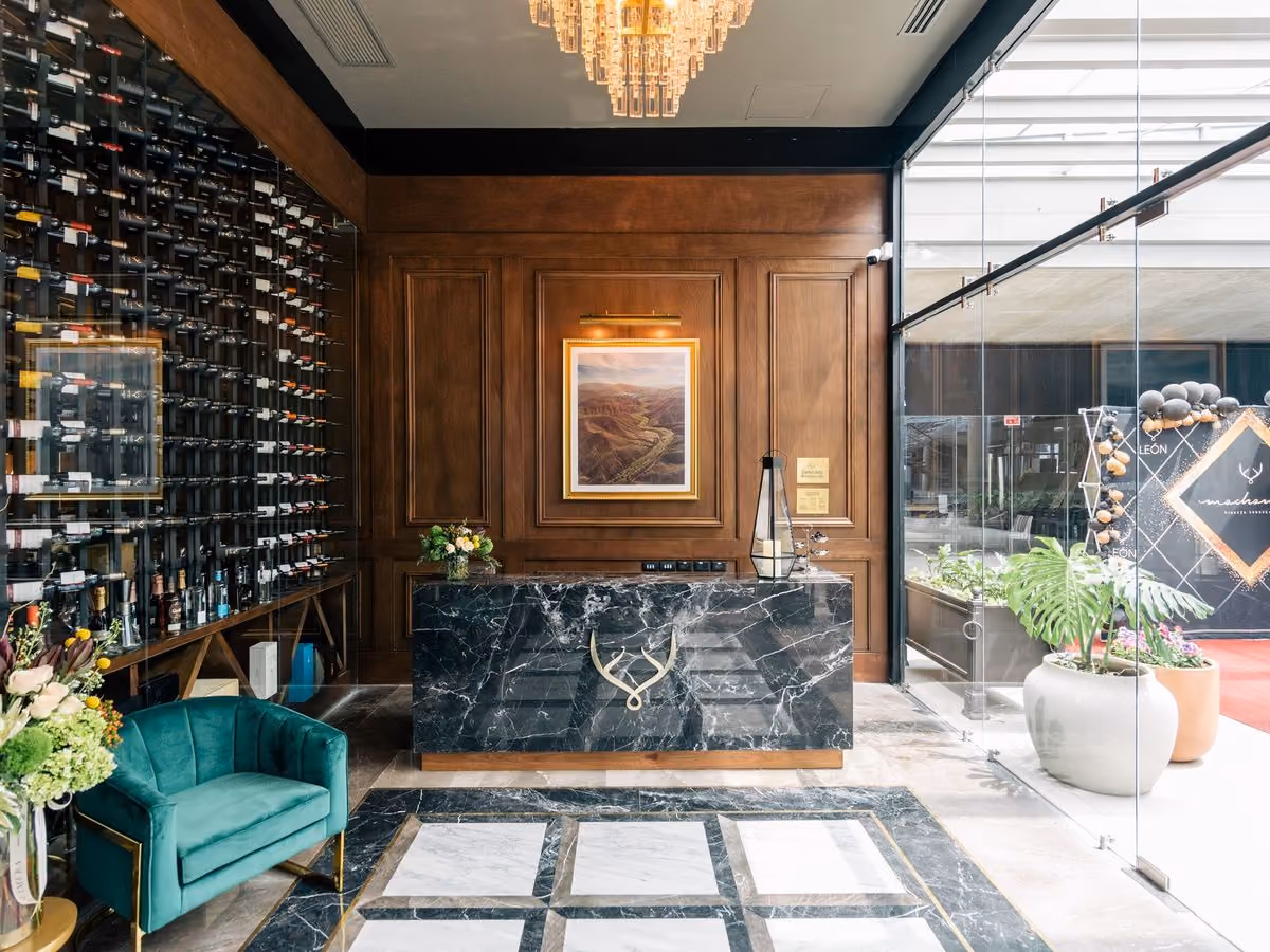 Recepción de Mochomos León con la cava de vinos
